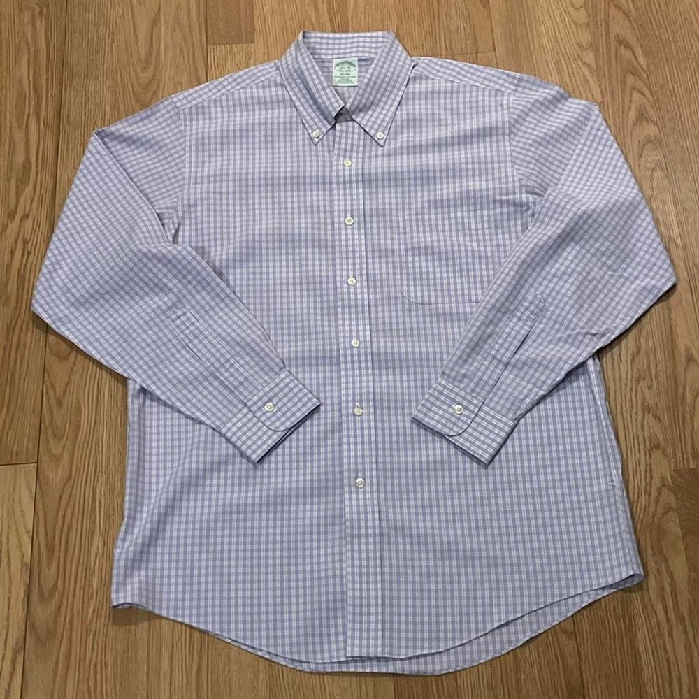 Brooks Brothers Mens 16.5x34 Long Sleeve Button Down Shirt Plaid Purple Milano